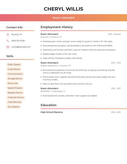 Room Attendant Resume
