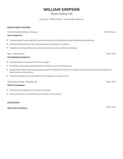 Room Inspector Resume