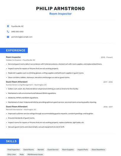 Room Inspector Resume