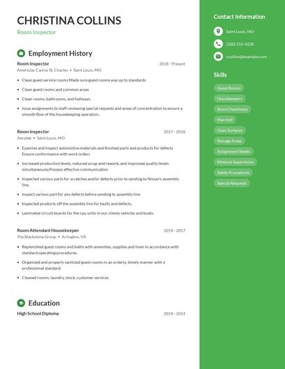 Room Inspector Resume