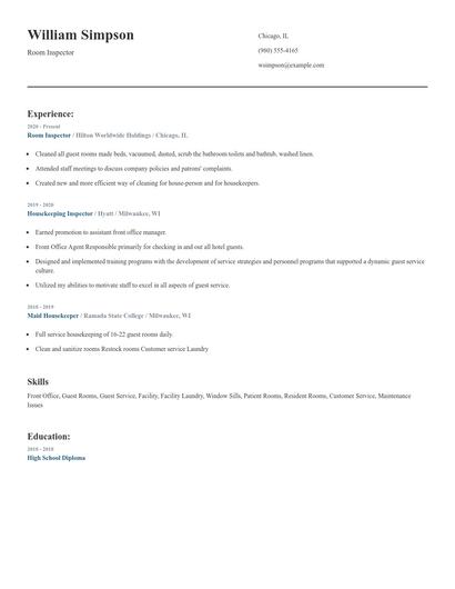 Room Inspector Resume