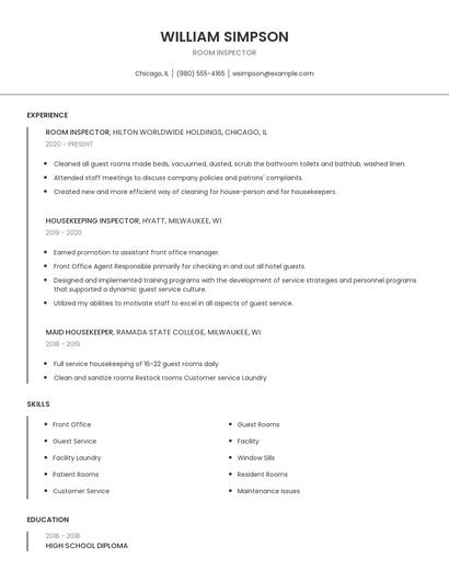 Room Inspector Resume