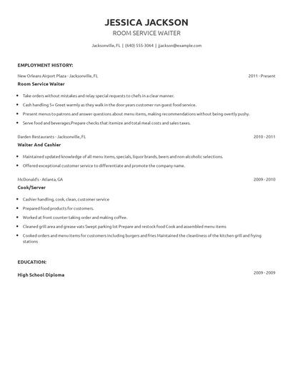 Room Service Waiter Resume