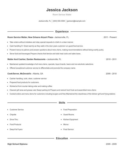 Room Service Waiter Resume