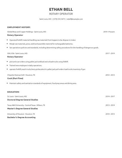 Rotary Operator Resume
