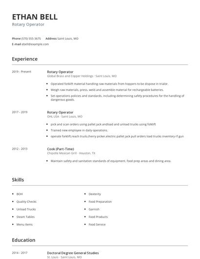 Rotary Operator Resume