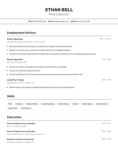 Rotary Operator Resume