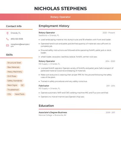 Rotary Operator Resume