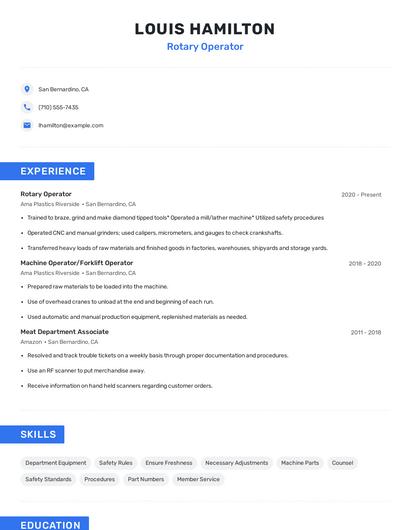 Rotary Operator Resume