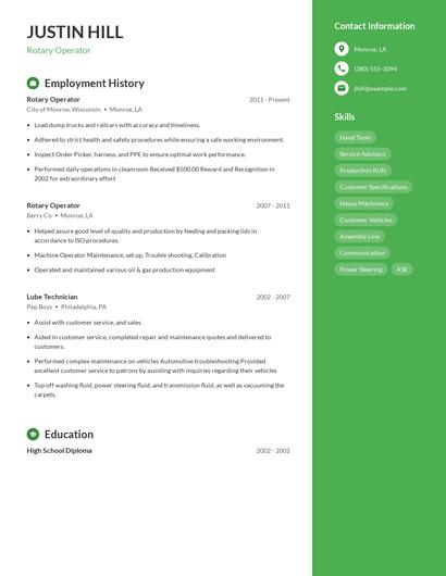 Rotary Operator Resume