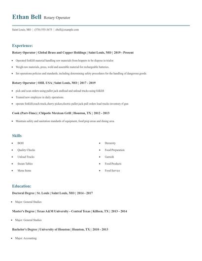 Rotary Operator Resume