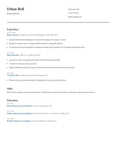 Rotary Operator Resume