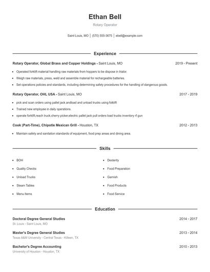 Rotary Operator Resume