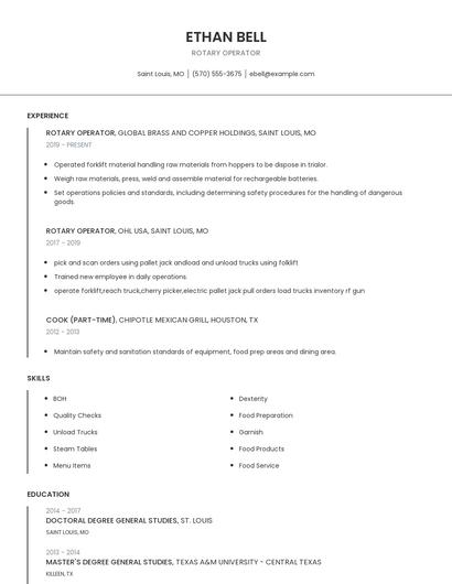 Rotary Operator Resume