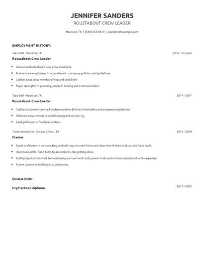 Roustabout Crew Leader Resume