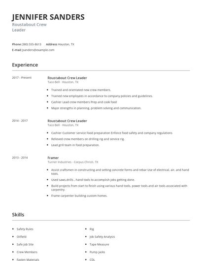 Roustabout Crew Leader Resume