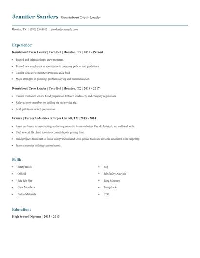 Roustabout Crew Leader Resume
