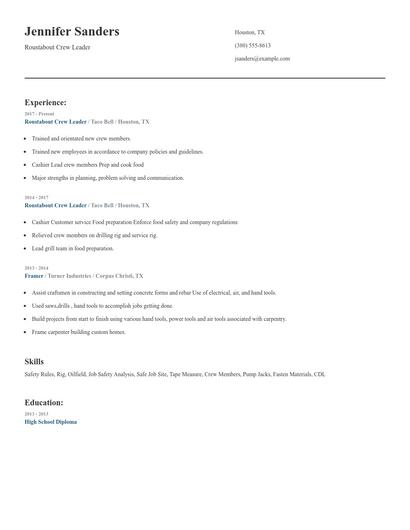 Roustabout Crew Leader Resume