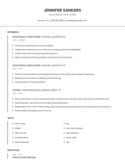 Roustabout Crew Leader Resume