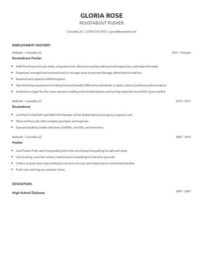 Roustabout Pusher Resume