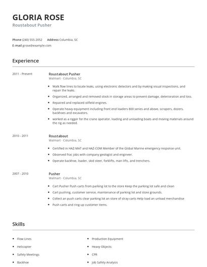 Roustabout Pusher Resume