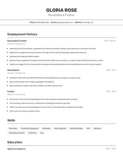 Roustabout Pusher Resume