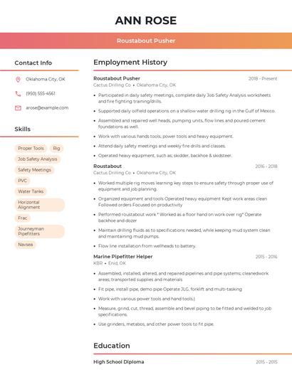 Roustabout Pusher Resume