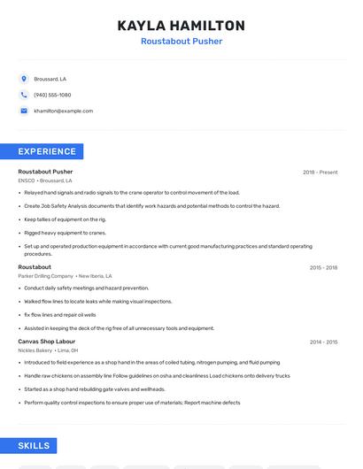 Roustabout Pusher Resume