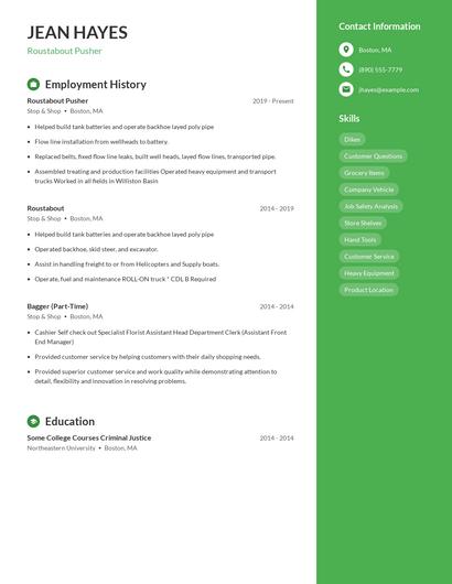 Roustabout Pusher Resume