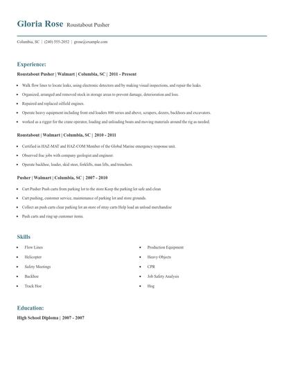 Roustabout Pusher Resume