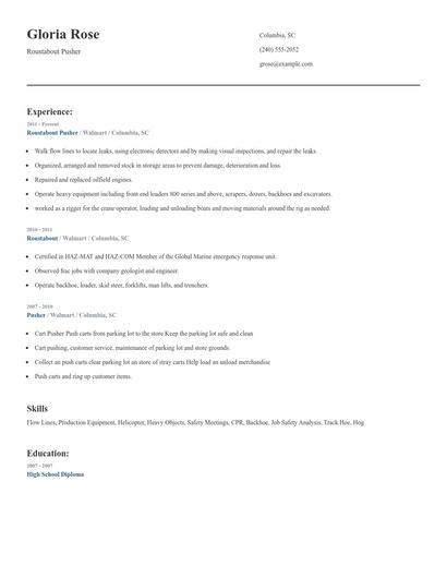 Roustabout Pusher Resume