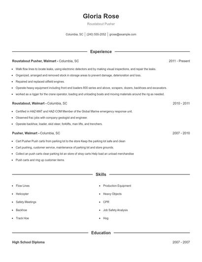 Roustabout Pusher Resume