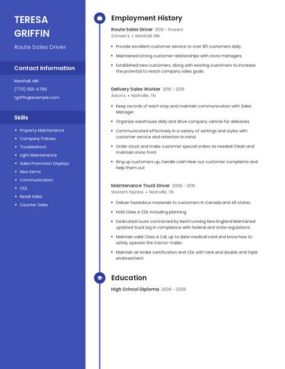 Route Sales Driver Resume