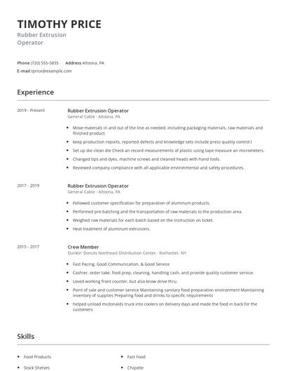 Rubber Extrusion Operator Resume