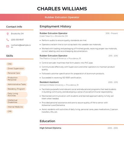 Rubber Extrusion Operator Resume