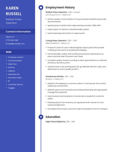 Rubber Press Operator Resume