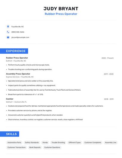 Rubber Press Operator Resume