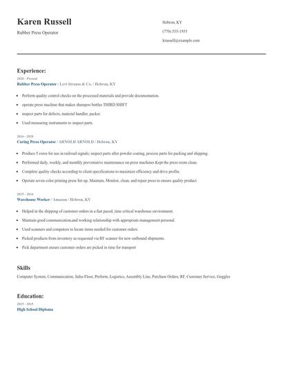 Rubber Press Operator Resume