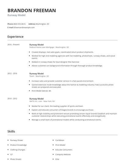 Runway Model Resume