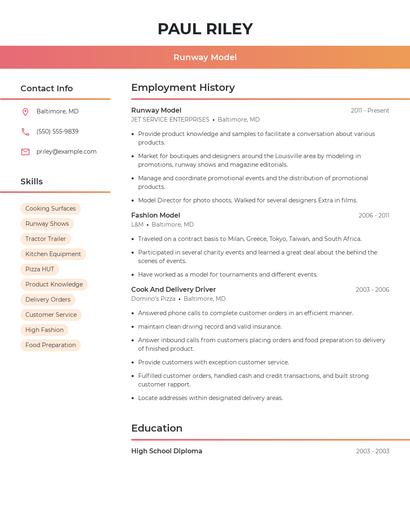 Runway Model Resume