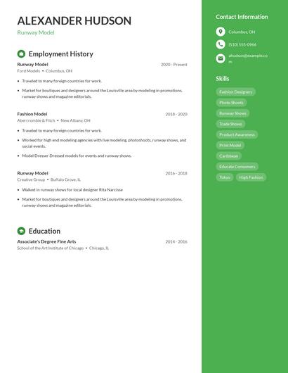 Runway Model Resume