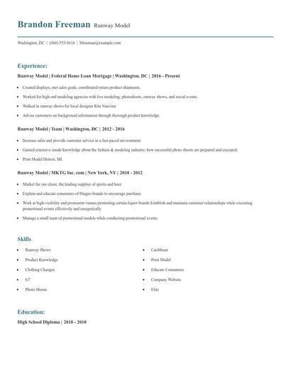 Runway Model Resume