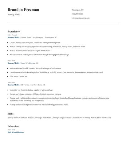 Runway Model Resume