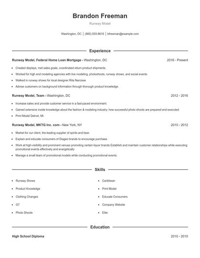 Runway Model Resume