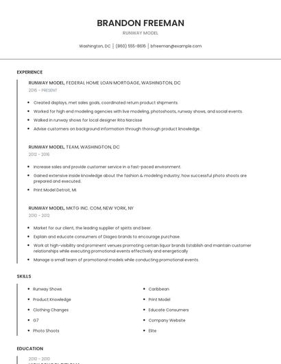 Runway Model Resume