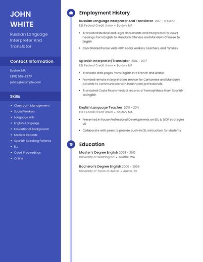Russian Language Interpreter And Translator Resume