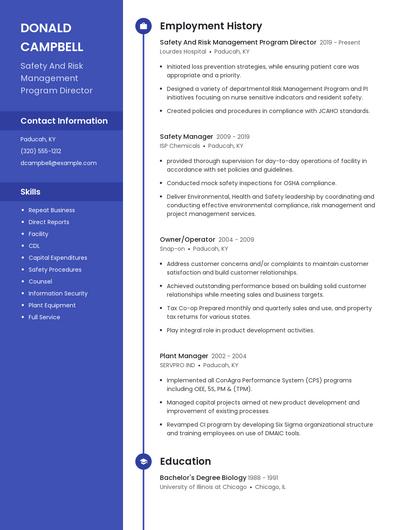 Safety And Risk Management Program Director Resume