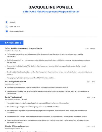 Safety And Risk Management Program Director Resume