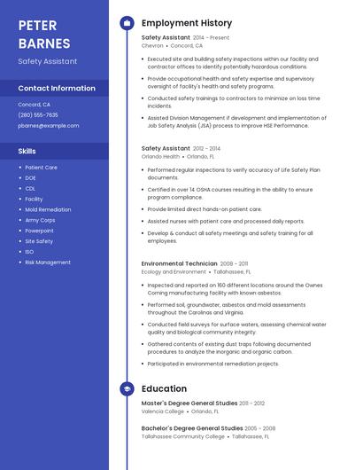 Safety Assistant Resume