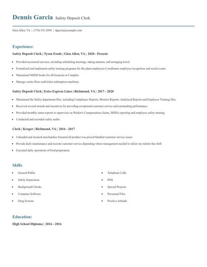 Safety Deposit Clerk Resume